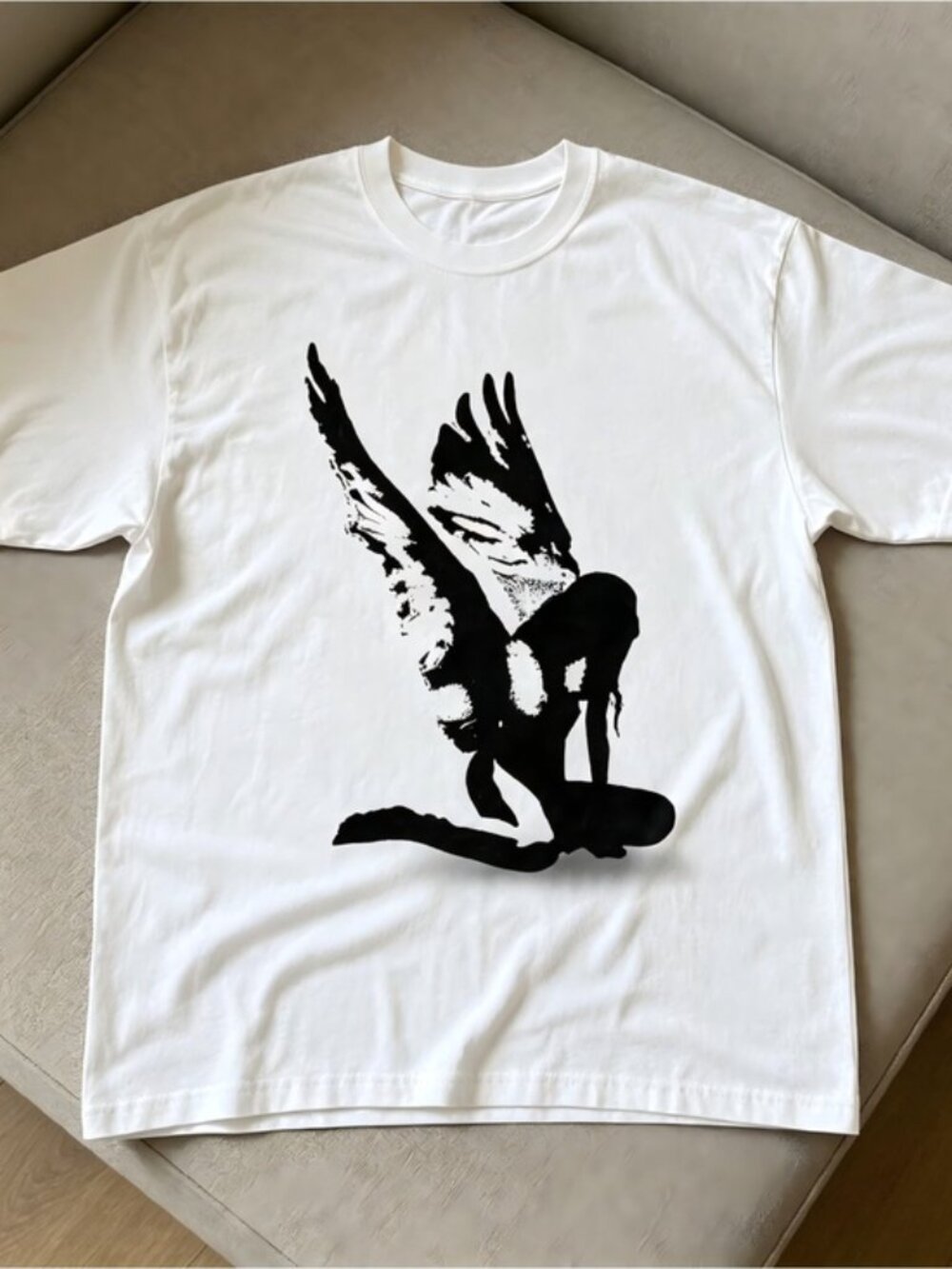 Angel Wings Silhouette Graphic White Women Men T-shirt unisex